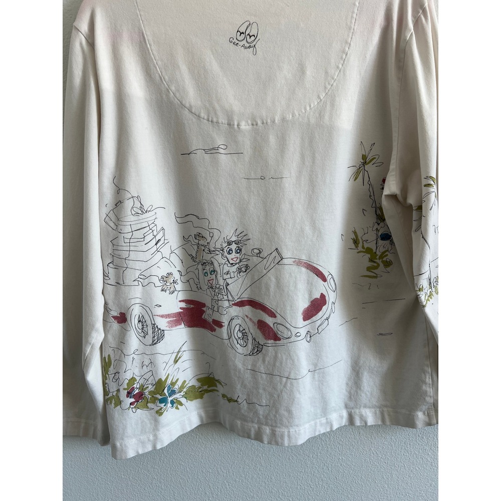 Chico's Chat-Tees V-Neck Long Sleeve Graphic Cream Tee 3 Vacation Beach Resort - Picture 6 of 6